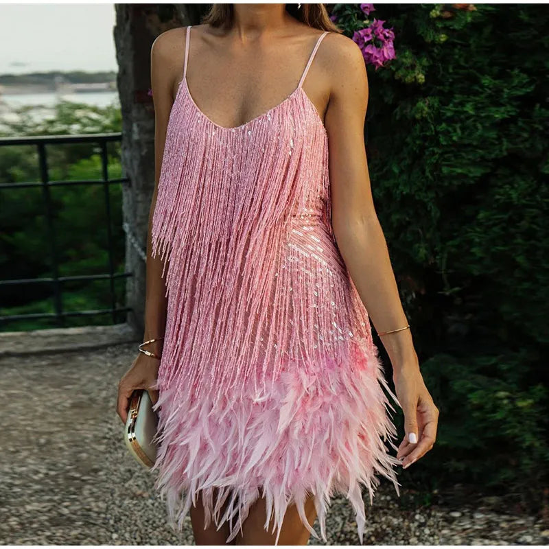 Aria - Women's Sequin Feather Mini Dress - photo 2
