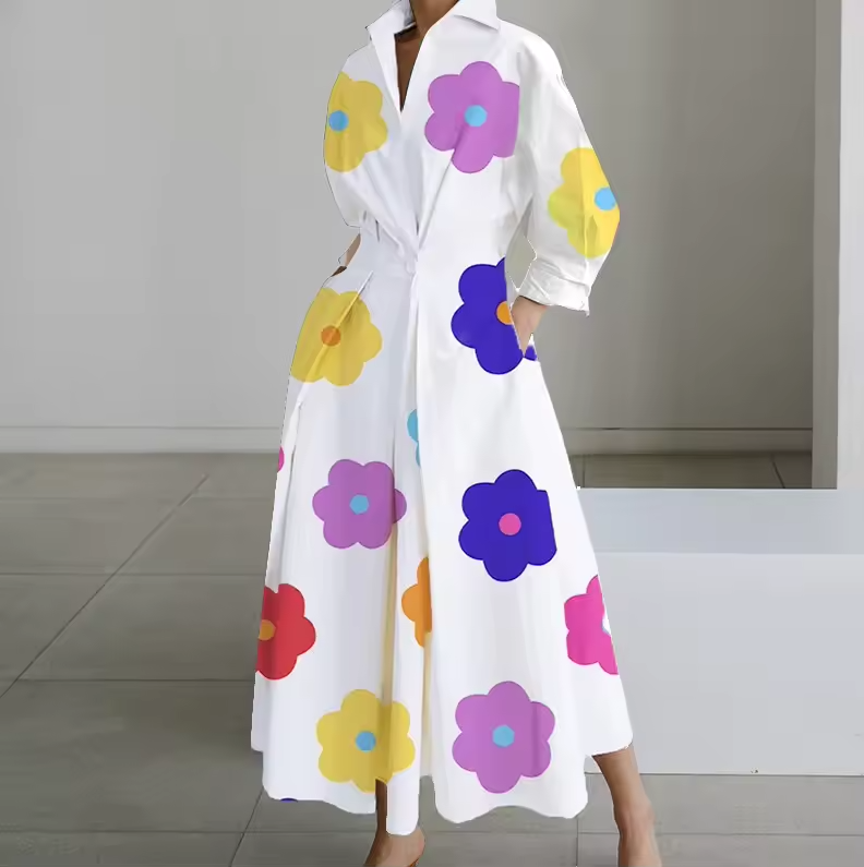 Estelle - Women's Collared Shirt Dress with Button-Down Front and Cinched Waist - photo 7