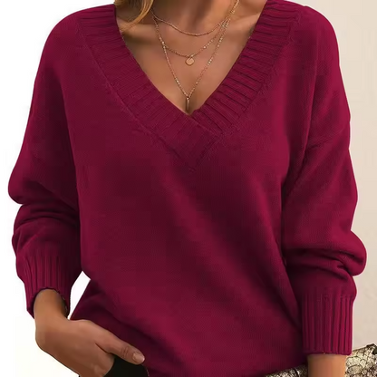 Veerle - Women's V-neck Knit Sweater