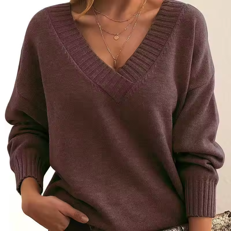 Veerle - Women's V-neck Knit Sweater