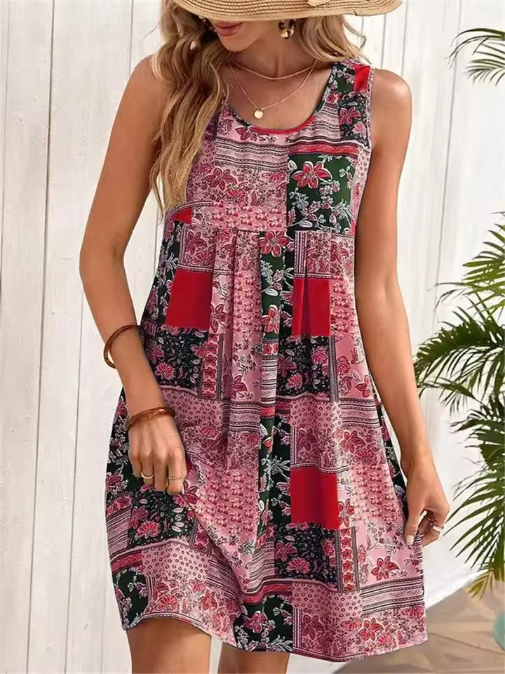 Jacinta - Women's Retro Floral Patchwork Sleeveless Mini Dress - photo 9