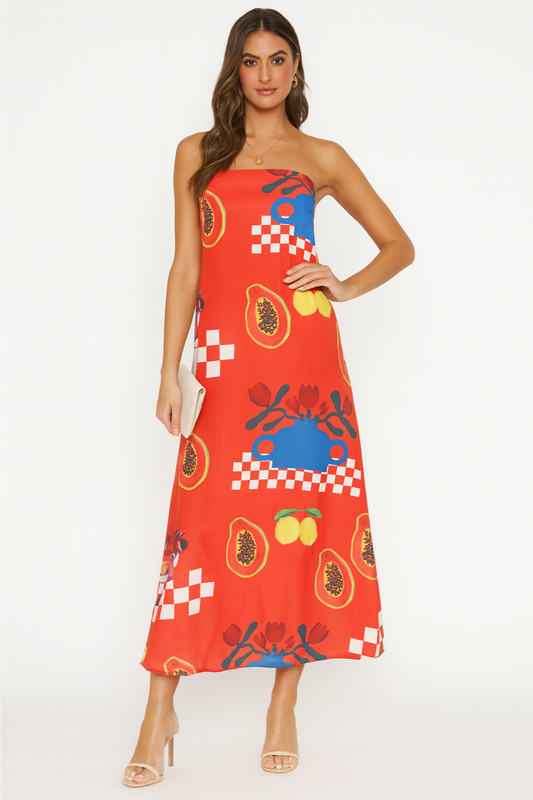 Stella - Women's Tropical Print Strapless Maxi Dress with Flowy Design - photo 1