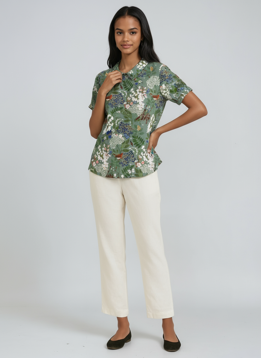 Lorelei - Women's Linen Floral Blouse - photo 5