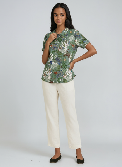 Lorelei - Women's Linen Floral Blouse - photo 5