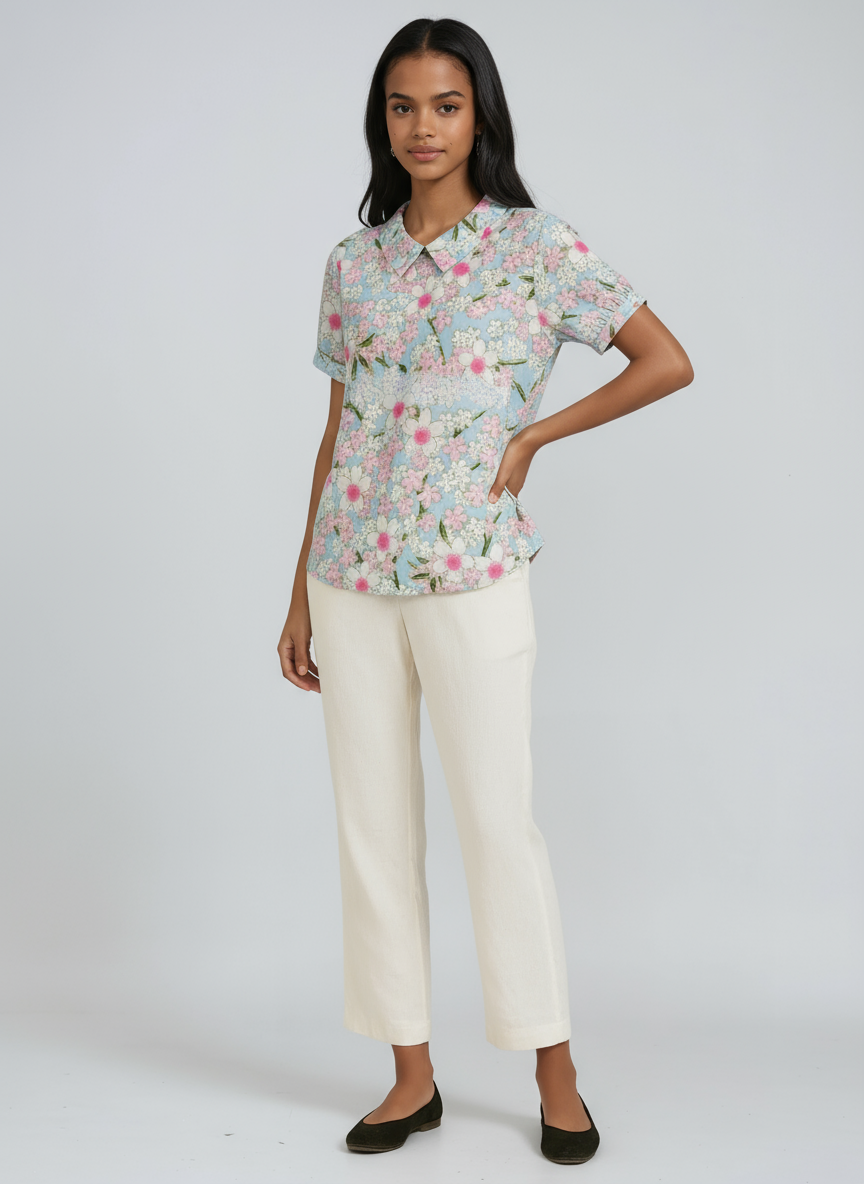 Lorelei - Women's Linen Floral Blouse - photo 6