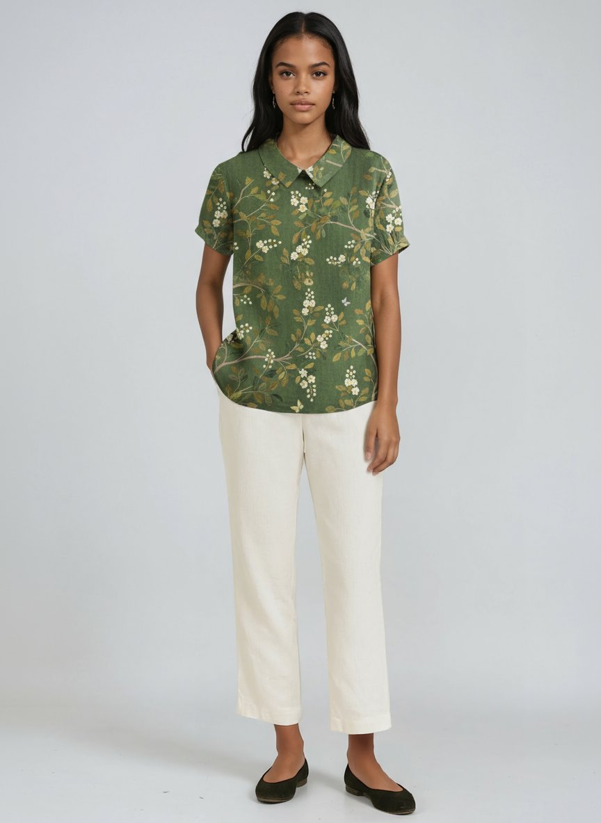 Lorelei - Women's Linen Floral Blouse - photo 7
