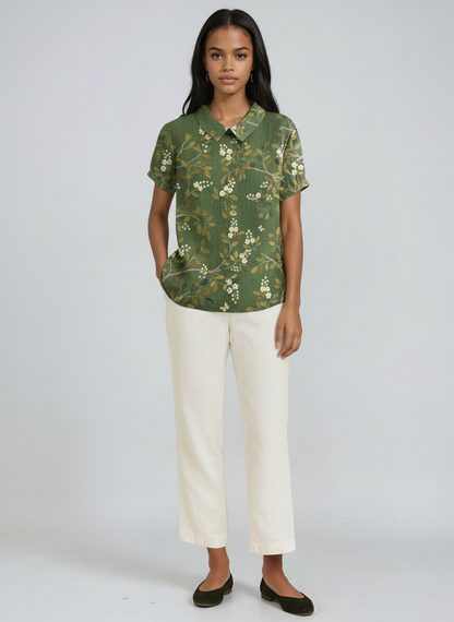 Lorelei - Women's Linen Floral Blouse - photo 7