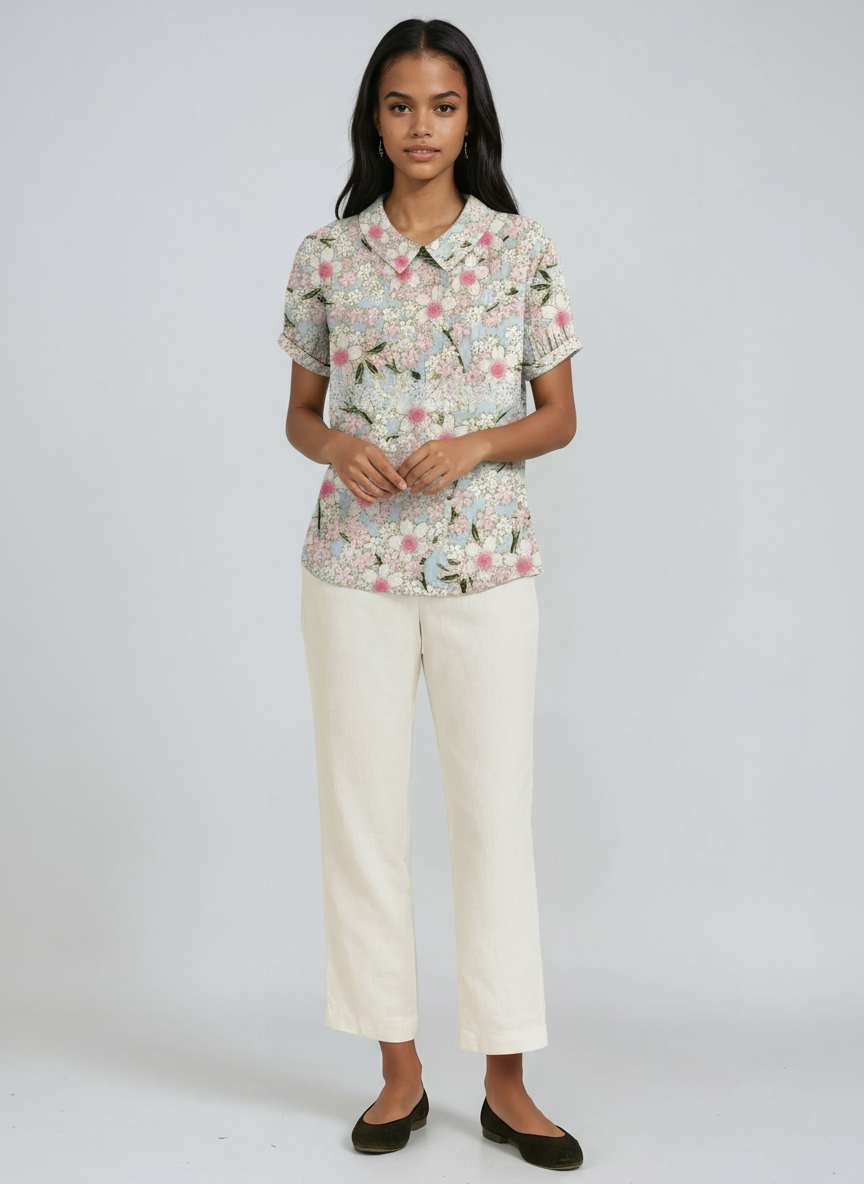 Lorelei - Women's Linen Floral Blouse - photo 8