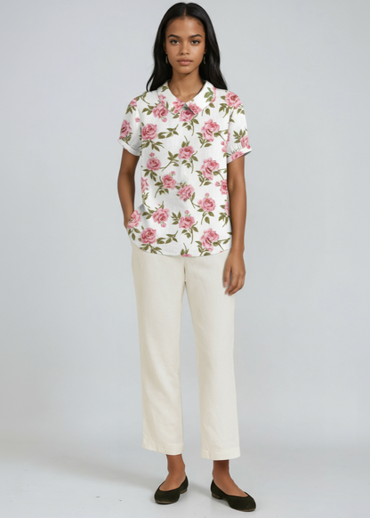 Lorelei - Women's Linen Floral Blouse - photo 9