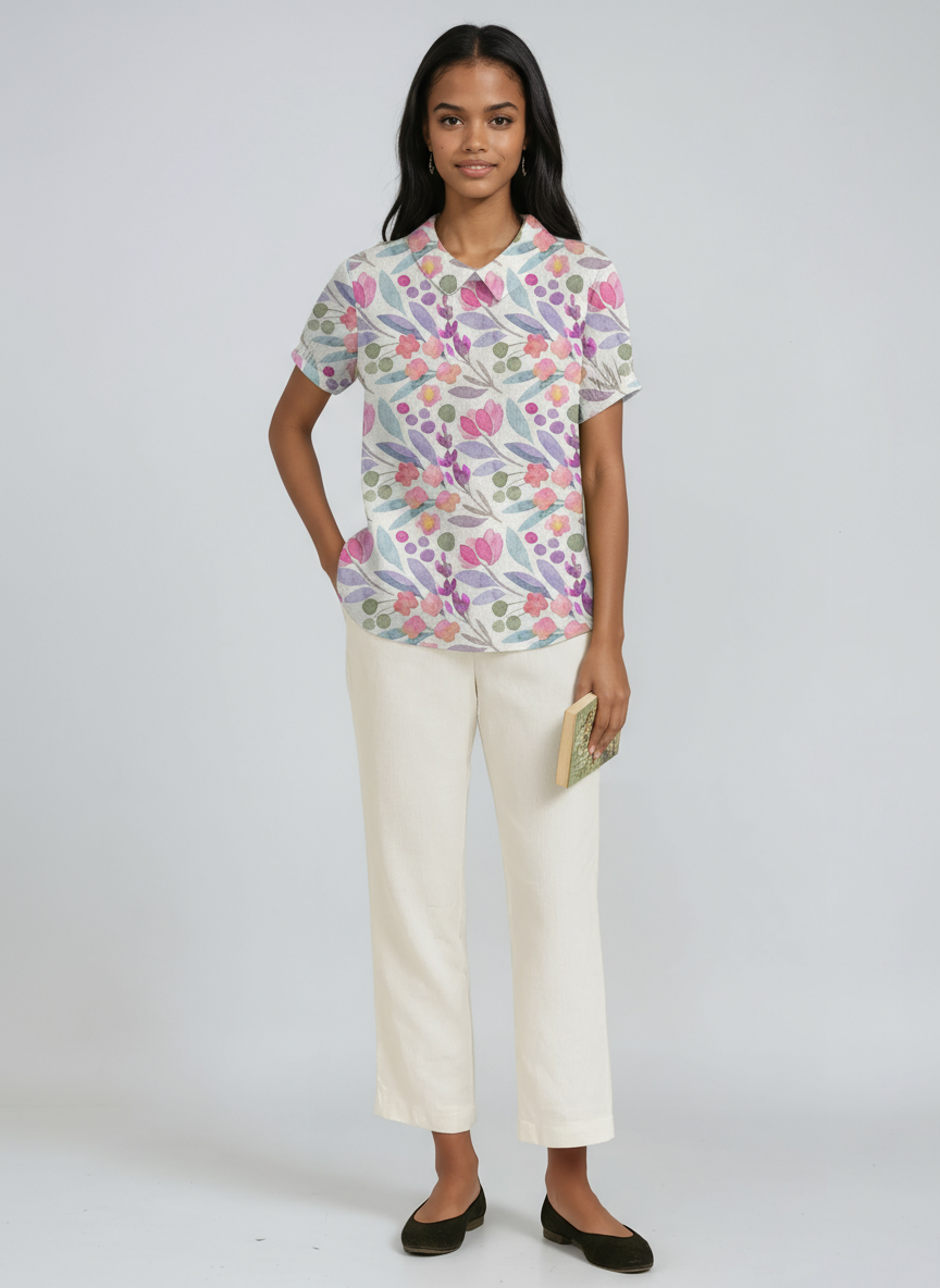 Lorelei - Women's Linen Floral Blouse - photo 10