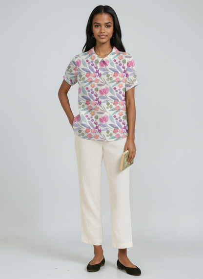 Lorelei - Women's Linen Floral Blouse - photo 10