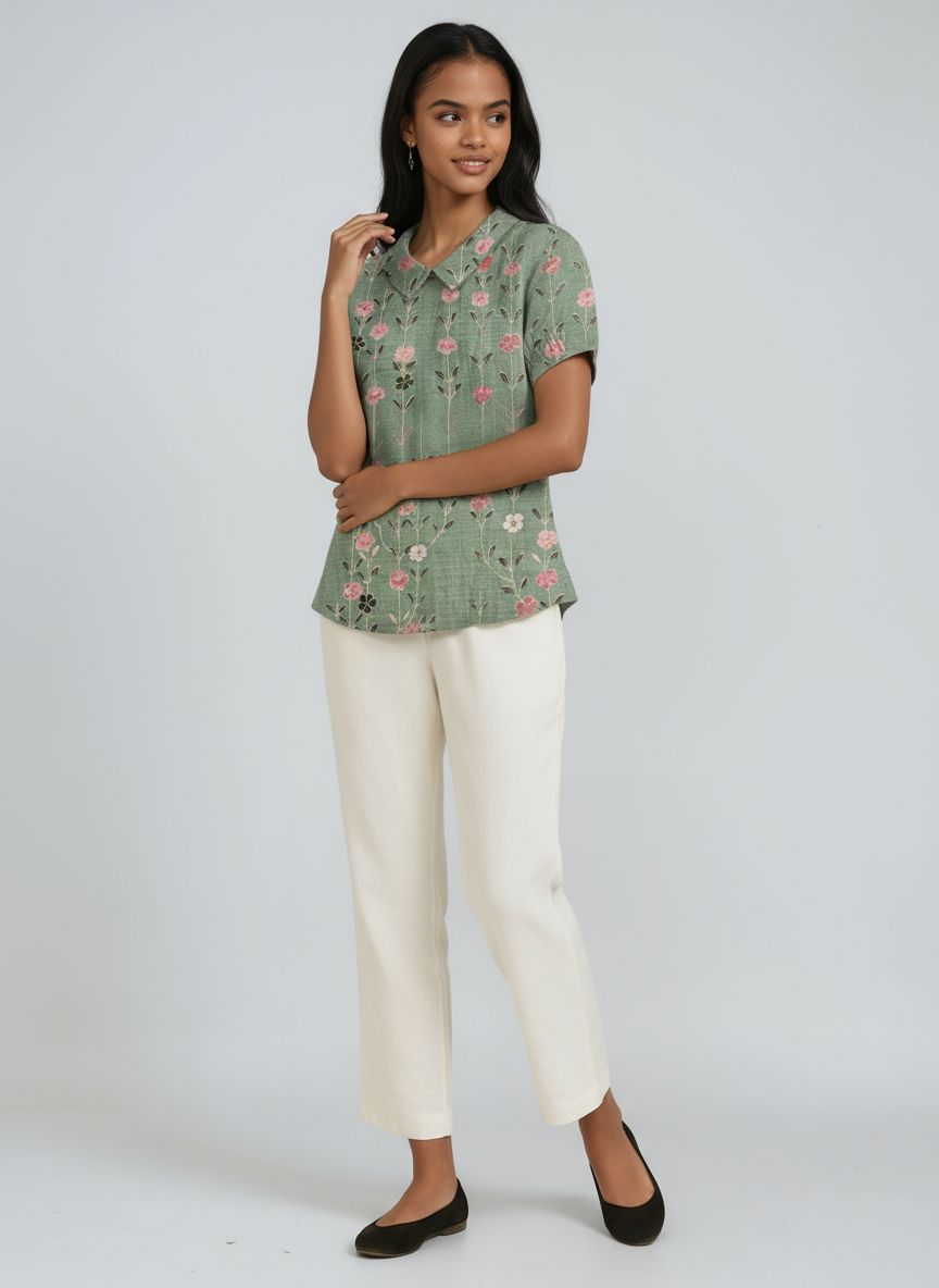 Lorelei - Women's Linen Floral Blouse - photo 12