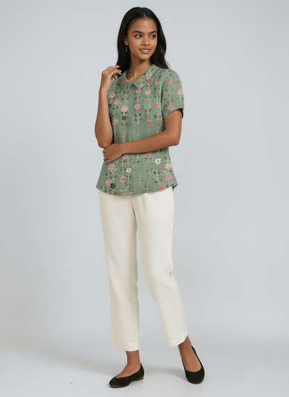 Lorelei - Women's Linen Floral Blouse - photo 12