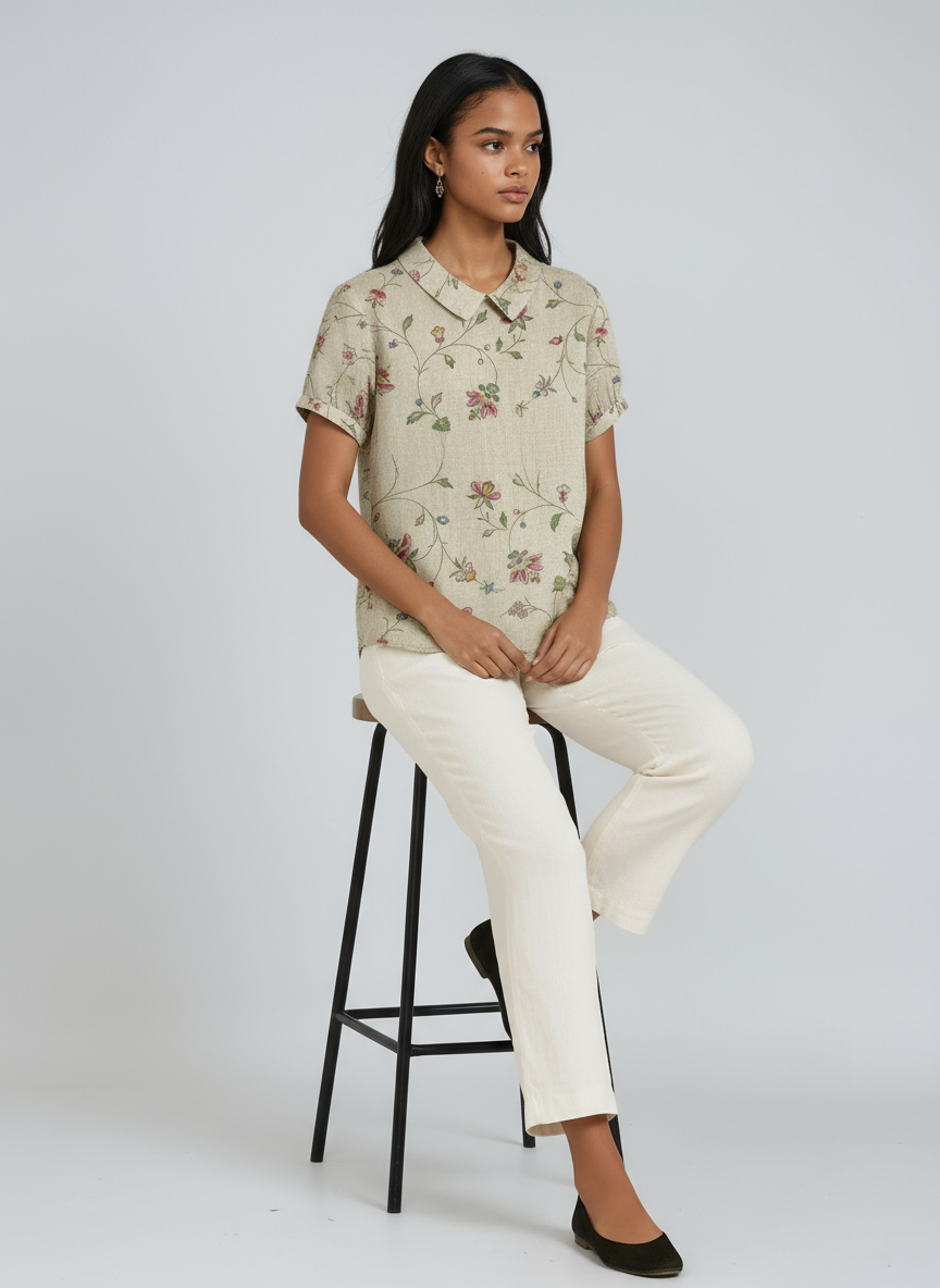 Lorelei - Women's Linen Floral Blouse - photo 13