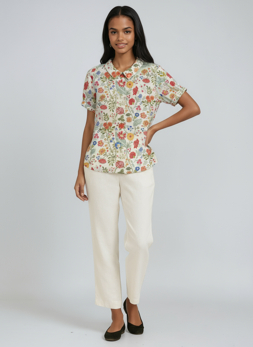 Lorelei - Women's Linen Floral Blouse - photo 15