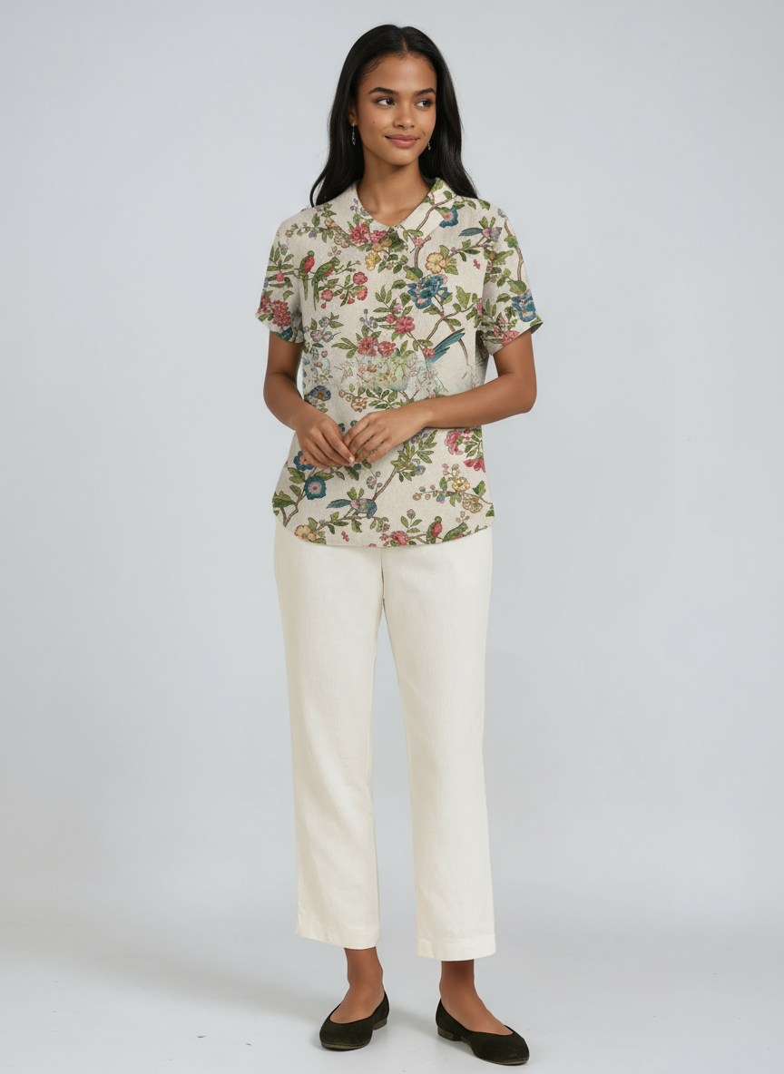 Lorelei - Women's Linen Floral Blouse - photo 16
