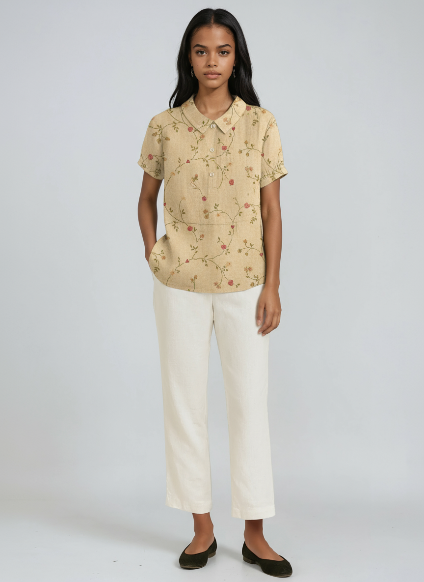 Lorelei - Women's Linen Floral Blouse - photo 3