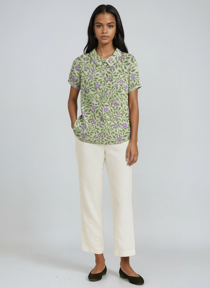 Lorelei - Women's Linen Floral Blouse - photo 4