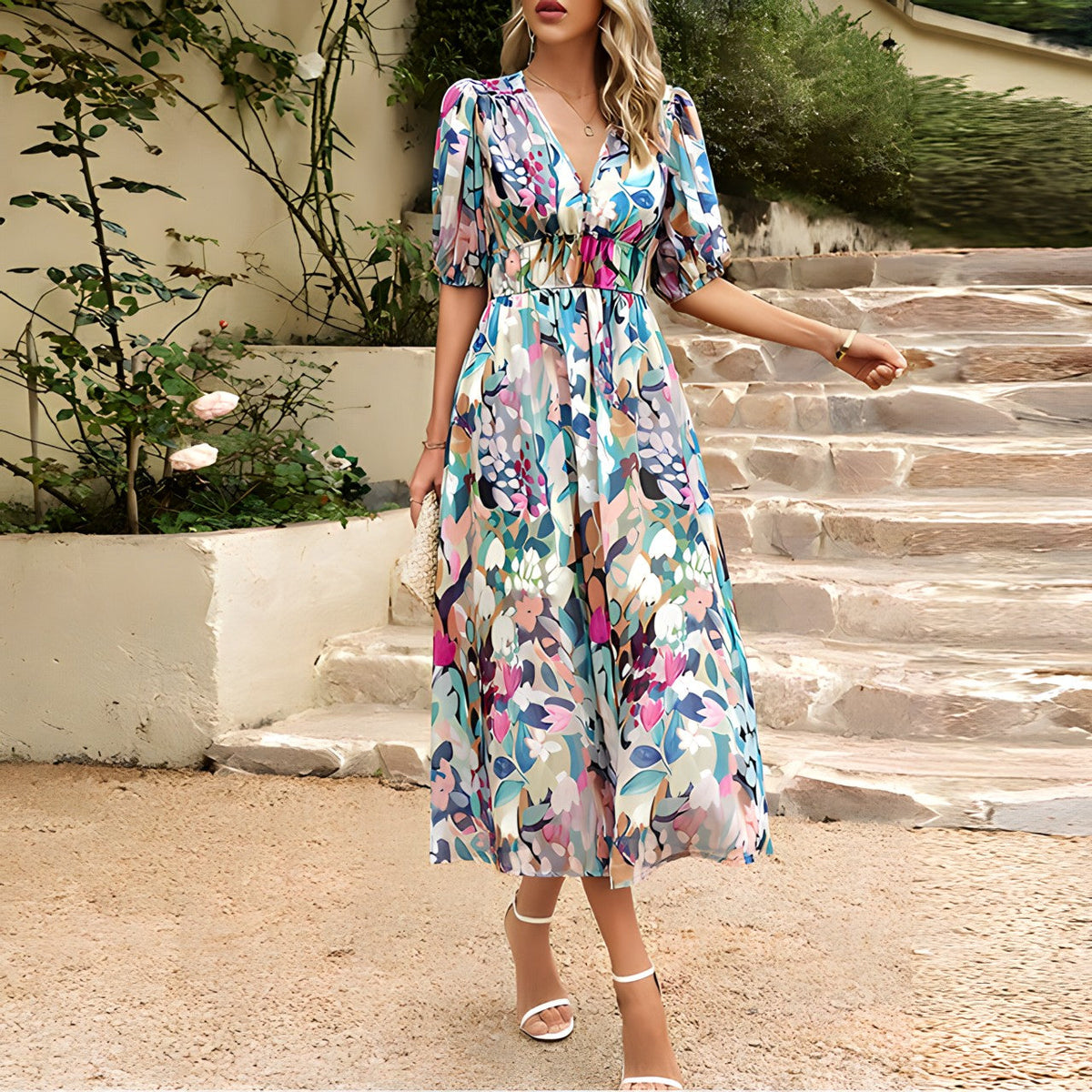 Zora - Women's Midi V-Neck Dress - photo 9