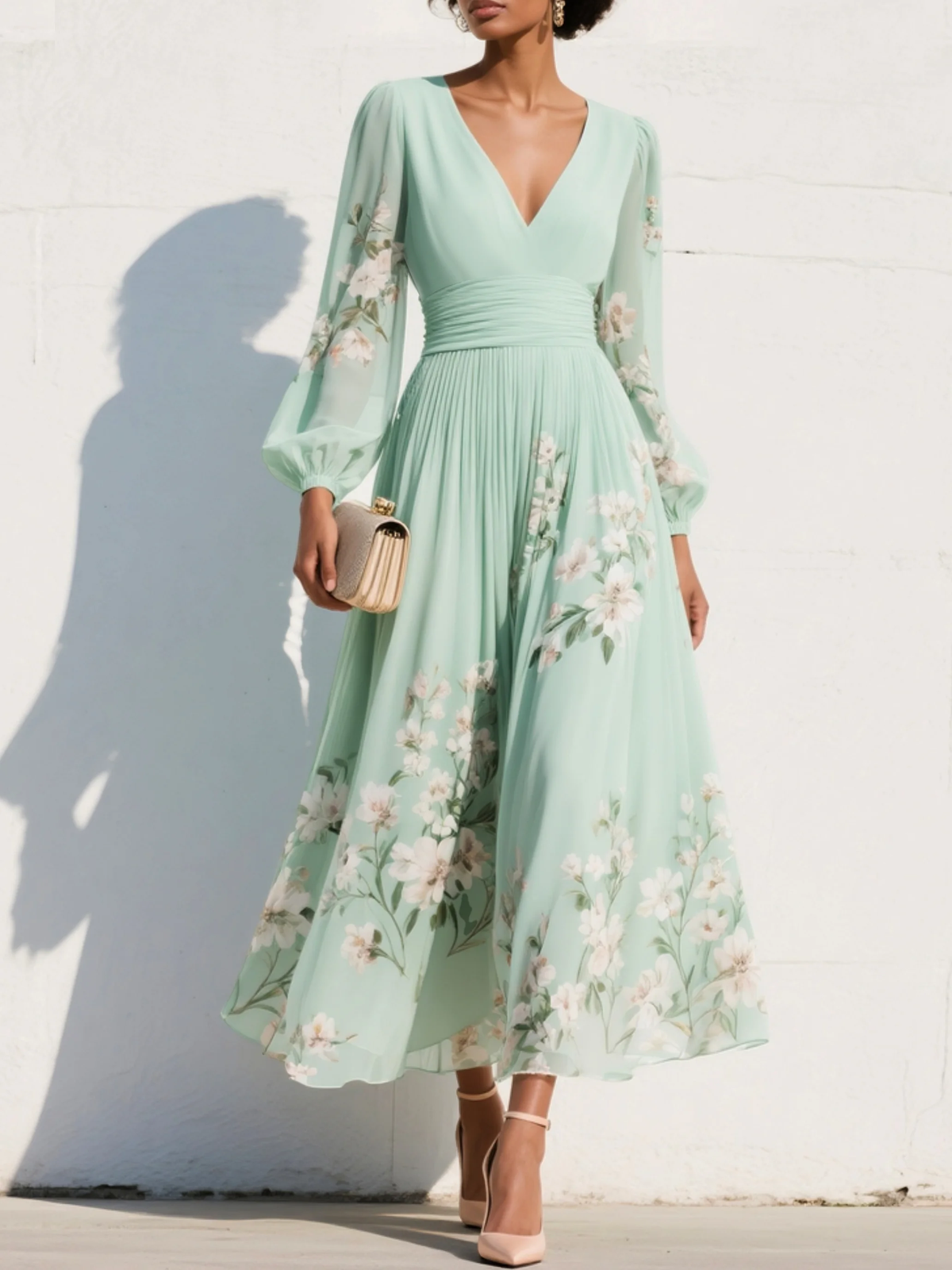 Zara - Women's Midi V-neck Dress - photo 1
