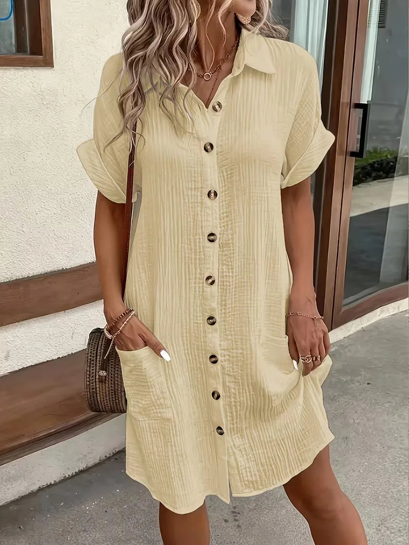 Ulrike - Women's Shirt Midi Cotton Dress - photo 4