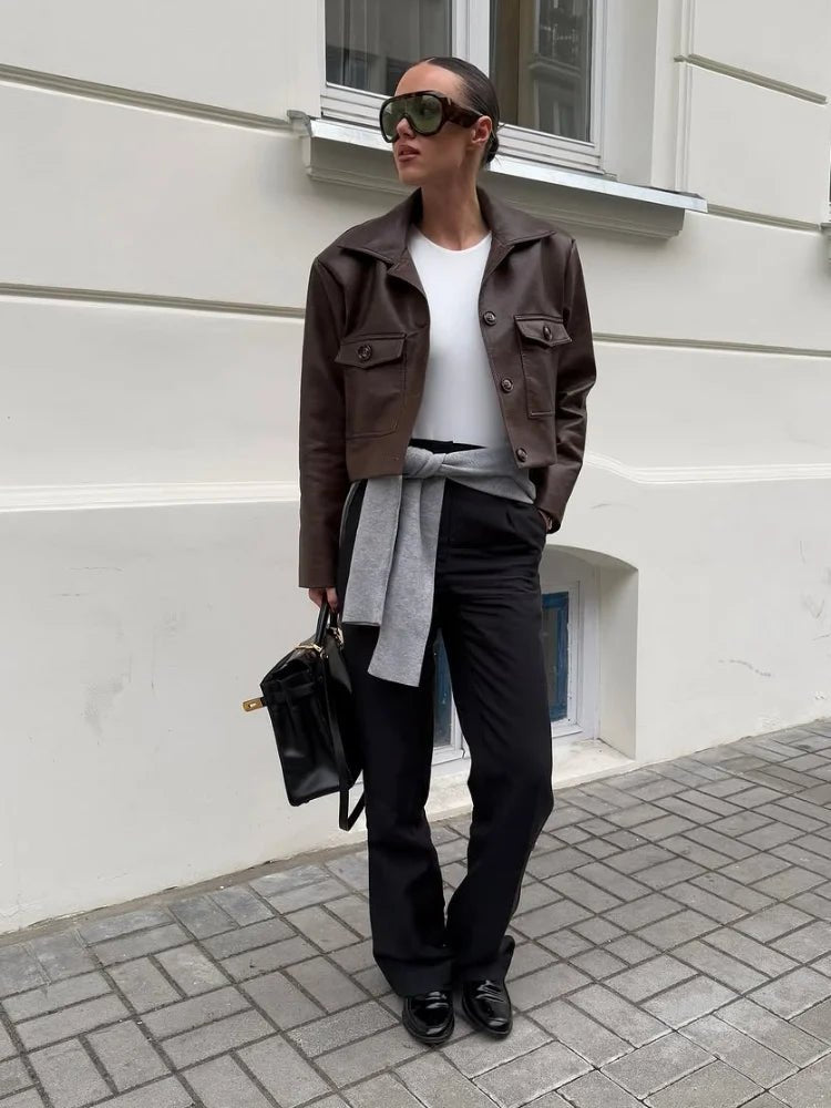 Rhiannon - Women's Cropped Biker Jacket - photo 2