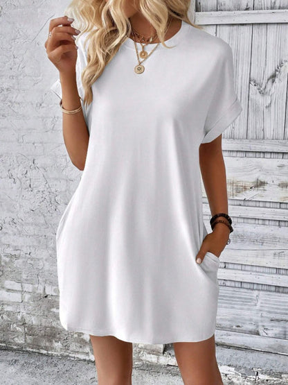Aspen - Women's Loose Fit Pocket Dress with Round Neck and Short Sleeves - photo 20