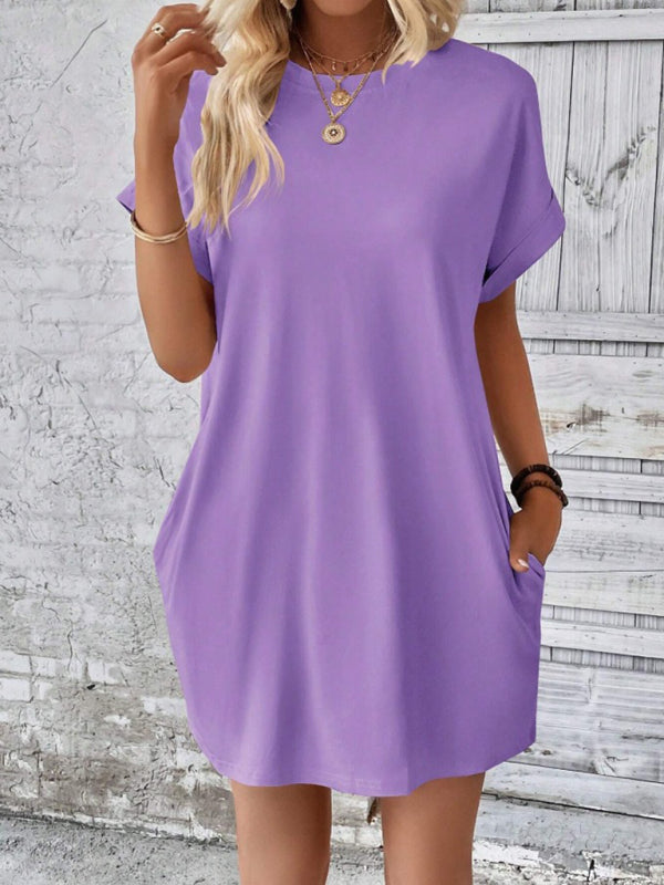 Aspen - Women's Loose Fit Pocket Dress with Round Neck and Short Sleeves - photo 21