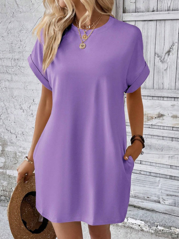 Aspen - Women's Loose Fit Pocket Dress with Round Neck and Short Sleeves - photo 22