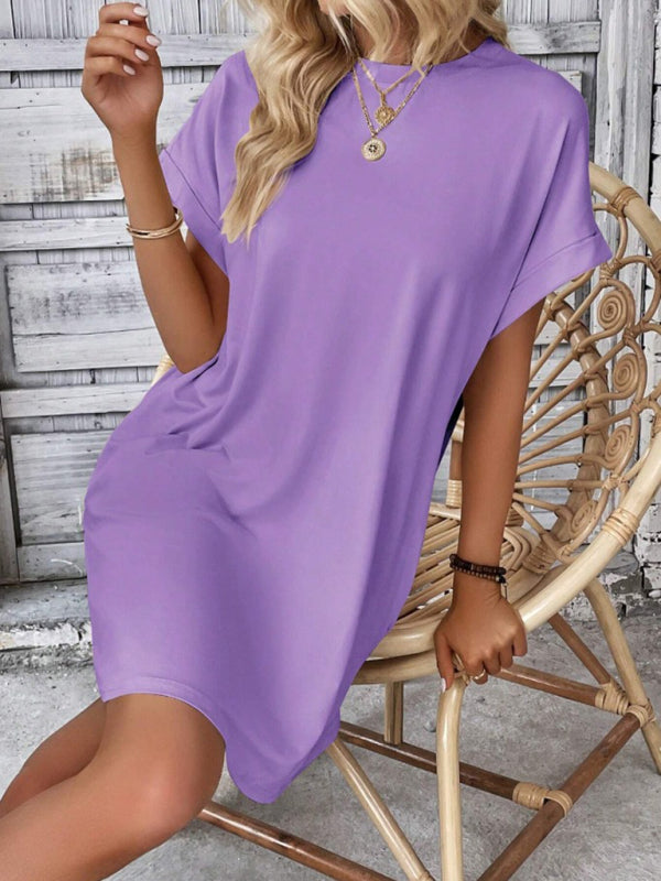 Aspen - Women's Loose Fit Pocket Dress with Round Neck and Short Sleeves - photo 23
