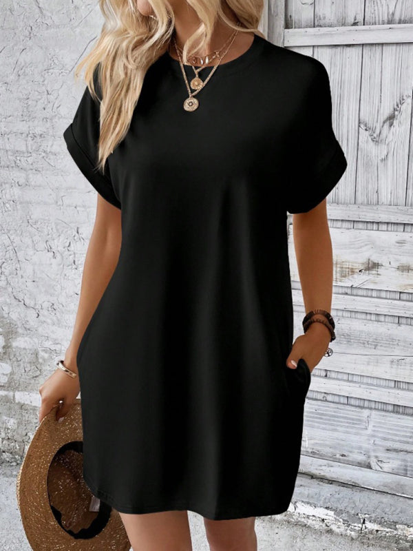 Aspen - Women's Loose Fit Pocket Dress with Round Neck and Short Sleeves - photo 29