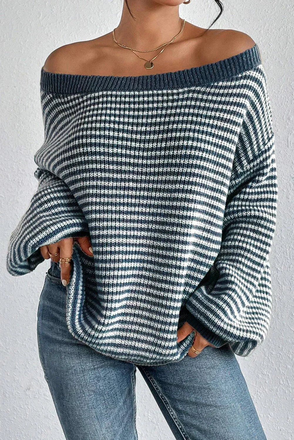 Susanna - Women's Striped Off-Shoulder Sweater - photo 3