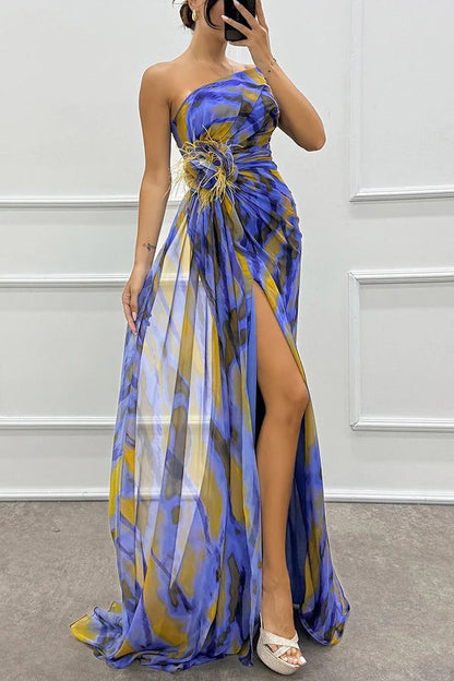 Sophia - Women's Off-Shoulder Slit Printed Maxi Dress - photo 6