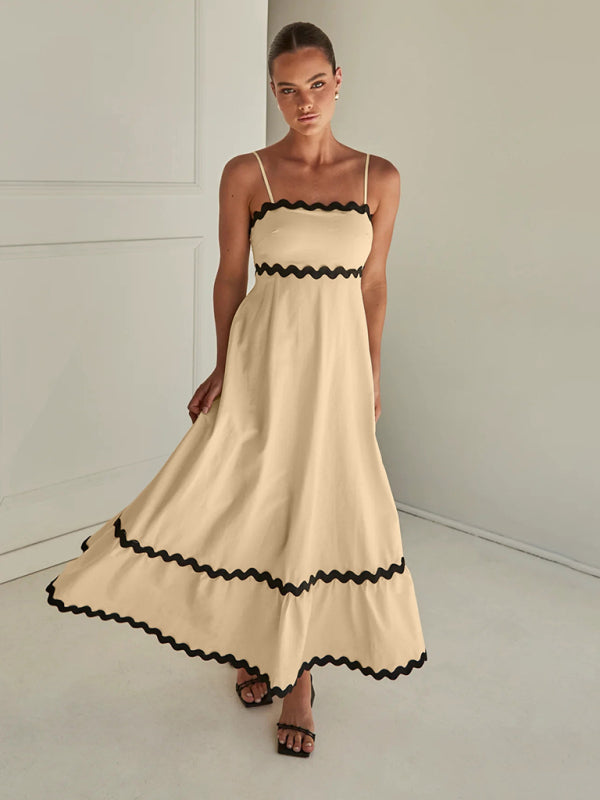 Capri - Women's Wavy Trim Maxi Dress with Spaghetti Straps and A-line Silhouette - photo 16