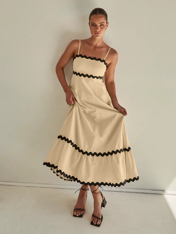 Capri - Women's Wavy Trim Maxi Dress with Spaghetti Straps and A-line Silhouette - photo 19