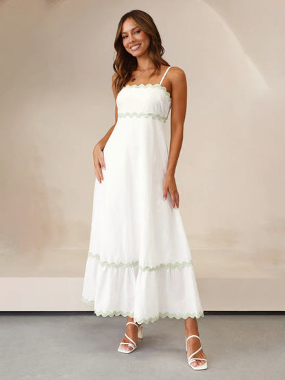 Capri - Women's Wavy Trim Maxi Dress with Spaghetti Straps and A-line Silhouette - photo 21