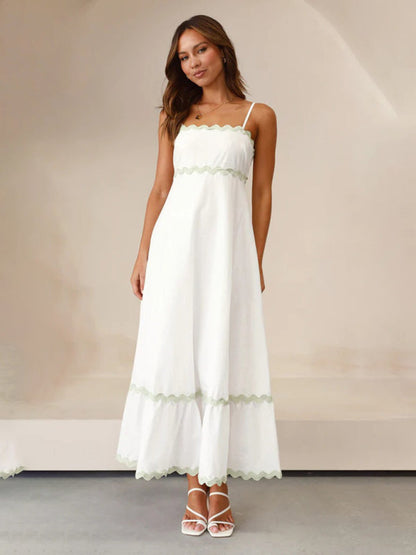 Capri - Women's Wavy Trim Maxi Dress with Spaghetti Straps and A-line Silhouette - photo 23