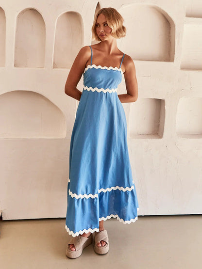 Capri - Women's Wavy Trim Maxi Dress with Spaghetti Straps and A-line Silhouette - photo 24