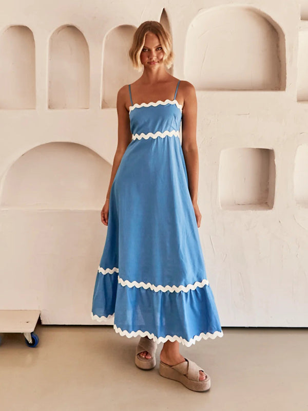 Capri - Women's Wavy Trim Maxi Dress with Spaghetti Straps and A-line Silhouette - photo 25