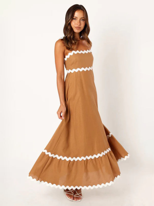 Capri - Women's Wavy Trim Maxi Dress with Spaghetti Straps and A-line Silhouette - photo 28