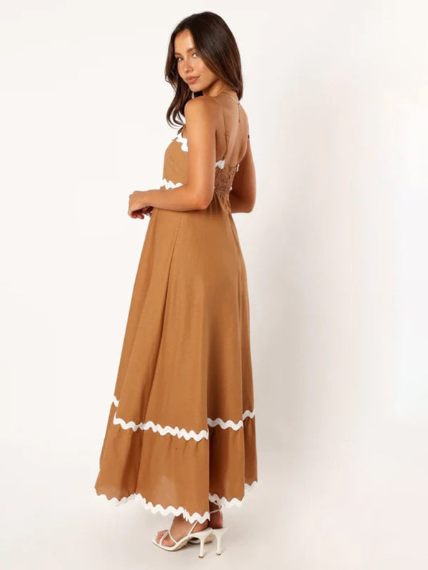 Capri - Women's Wavy Trim Maxi Dress with Spaghetti Straps and A-line Silhouette - photo 30