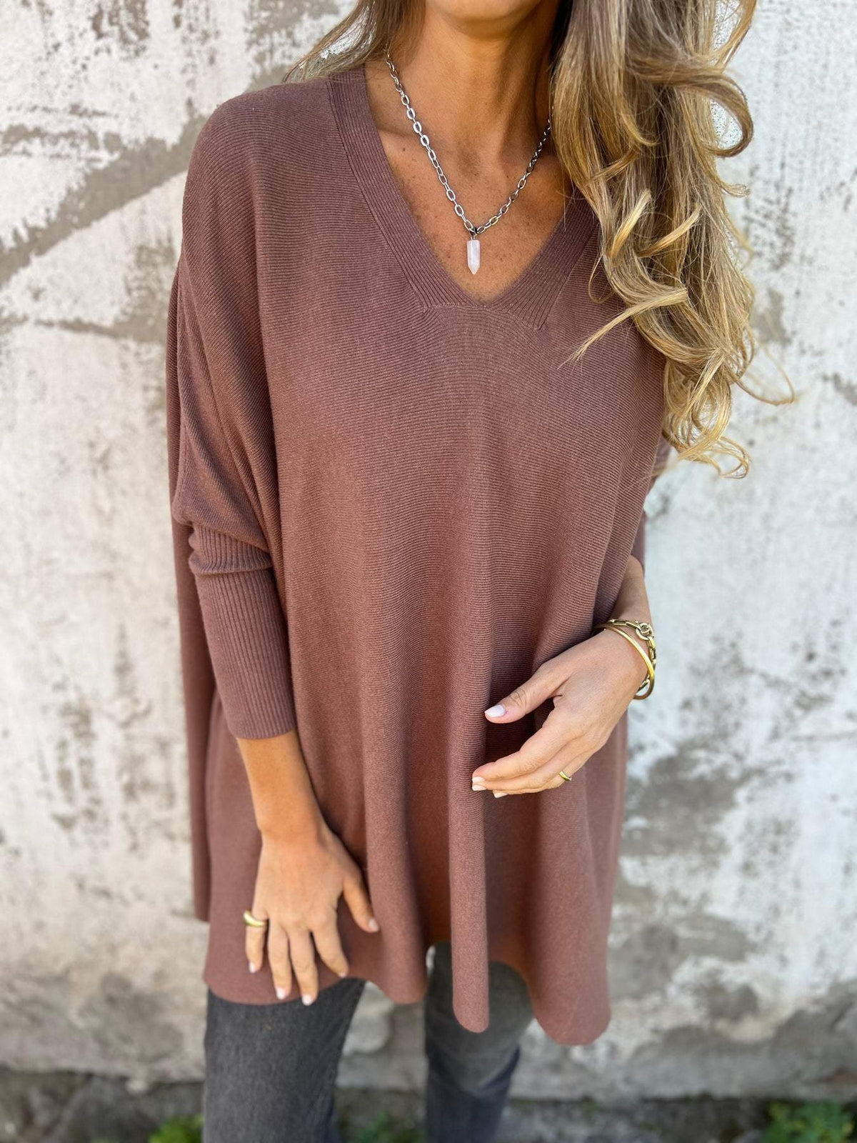 Delphine - Women's Oversized V-Neck Sweater - photo 2