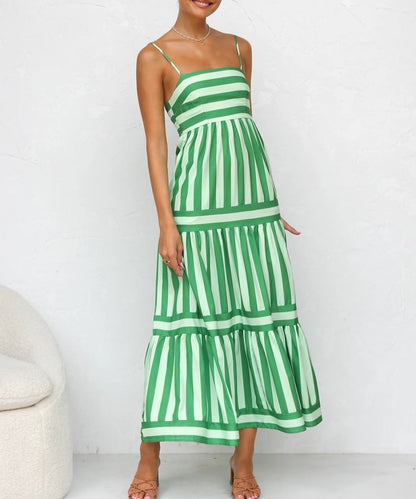 Dorothea - Women's A-line Midi Striped Dress