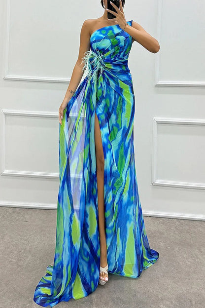 Sophia - Women's Off-Shoulder Slit Printed Maxi Dress - photo 1