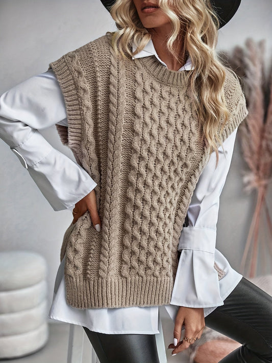 Audrey - Women's Cable Knit Vest with Split Hem - photo 1