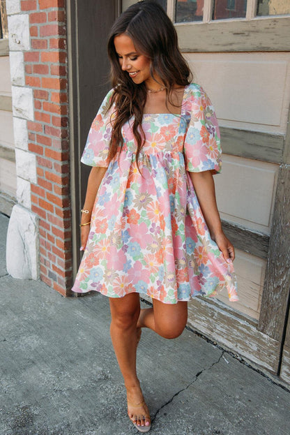 Nina - Women's Floral Puff Sleeve Square Neck Babydoll Dress - photo 6