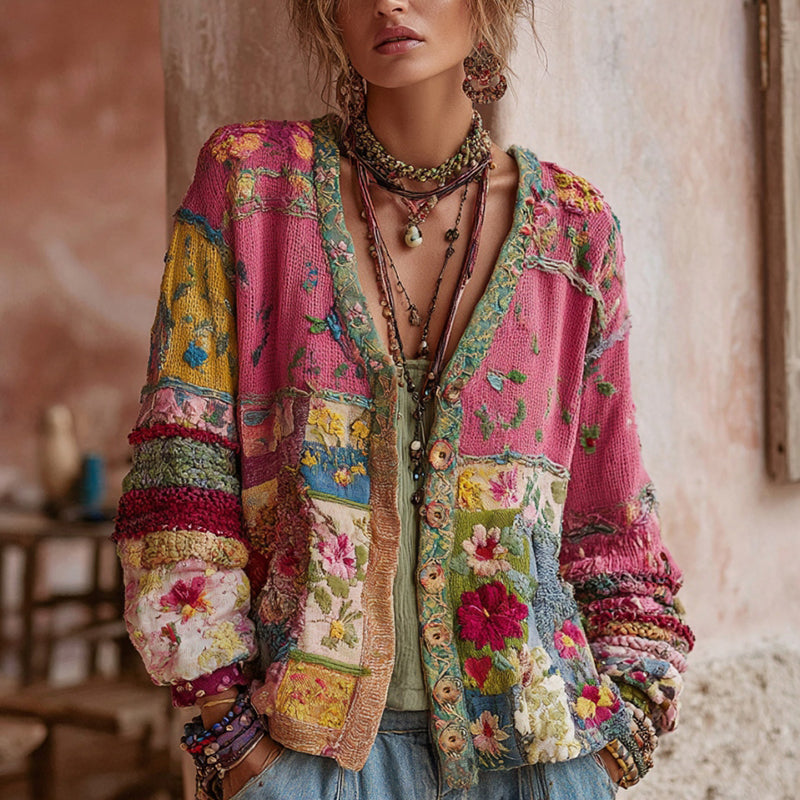 Dagny - Women's Floral Patchwork Sweater - photo 1