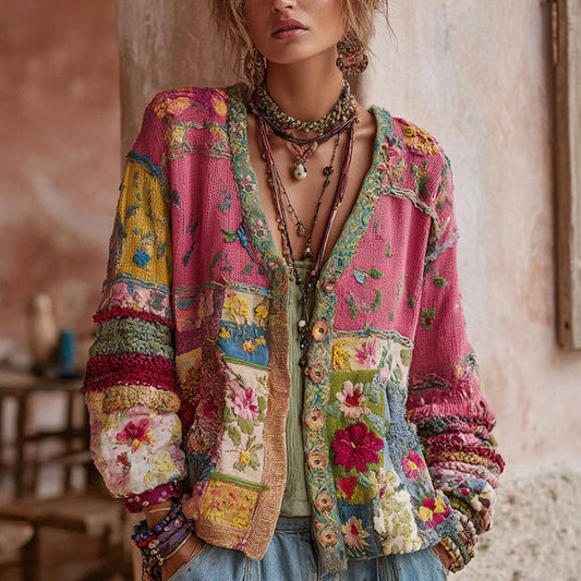Dagny - Women's Floral Patchwork Sweater - photo 1