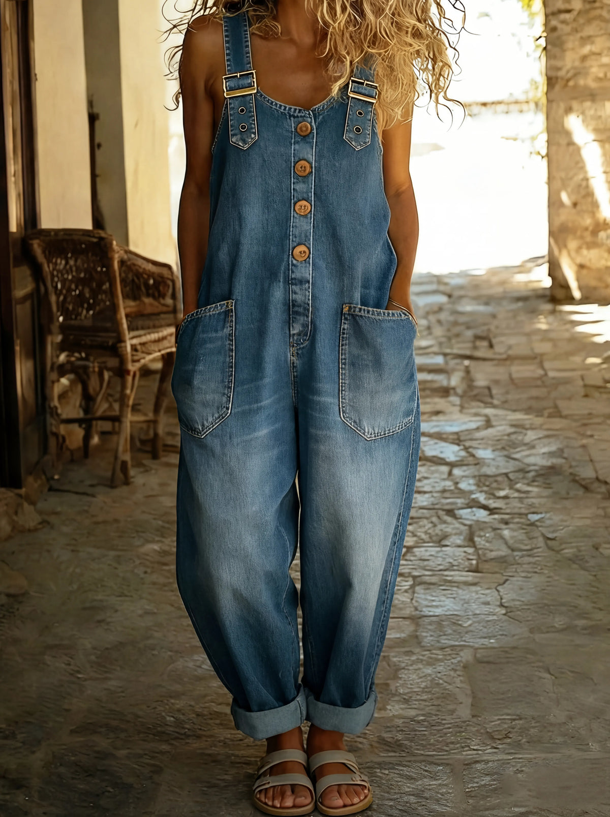 Theodora - Women's Denim Dungarees Jumpsuit - photo 1