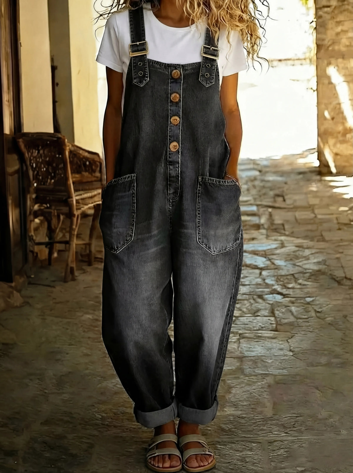 Theodora - Women's Denim Dungarees Jumpsuit - photo 2